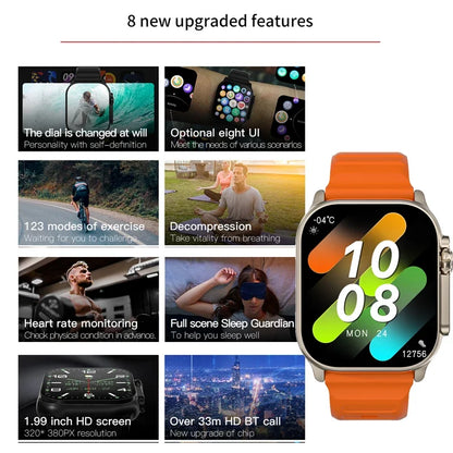 2024 T800 Ultra 2 ساعة ذكية للرجال 49 مم سلسلة 8 شاشة AMOLED 2.3 بوصة NFC Compass مقاومة للماء لساعة Apple Watch IWO Ultra 8 الذكية