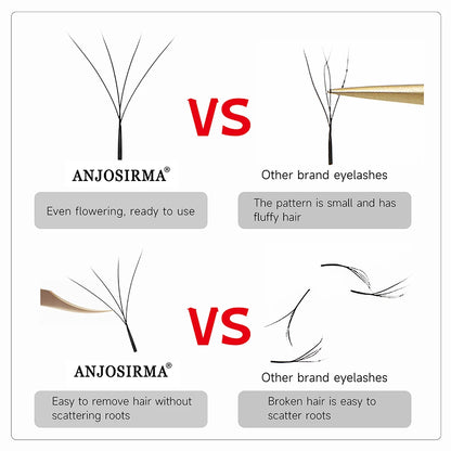 رموش اصطناعية ANJOSIRMA 4D على شكل W، مروحة مسبقة الصنع، ناعمة طبيعية، رموش صناعية مزدوجة 4D، مكياج احترافي، رموش 8D