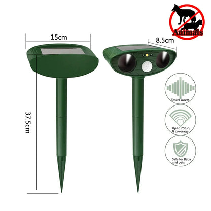 جهاز طرد القطط والكلاب بالموجات فوق الصوتية - يعمل بالطاقة الشمسية مقاوم للماء، لطرد الحيوانات في الحديقة أو المزرعة