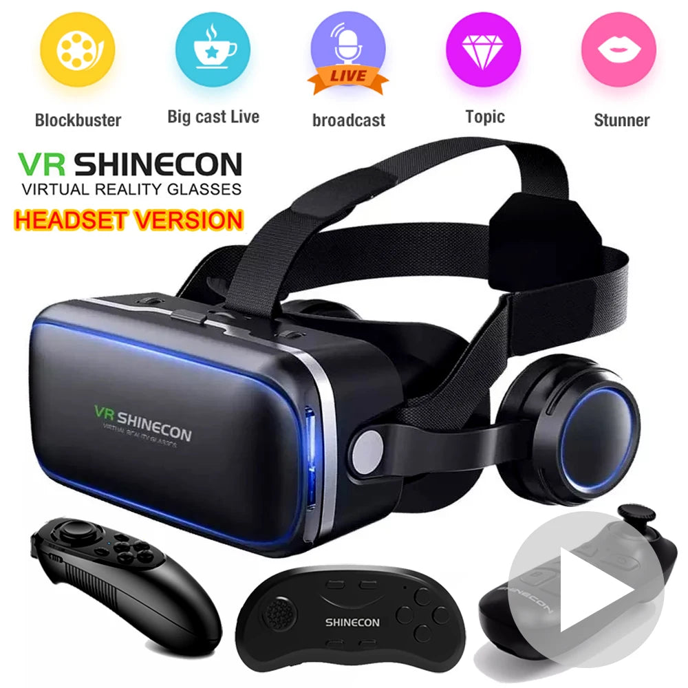 2023 نظارات الواقع الافتراضي Shinecon 6.0 VR الأصلية ثلاثية الأبعاد نظارات خوذة ذكية مع سماعة رأس للتحكم عن بعد لألعاب الفيديو